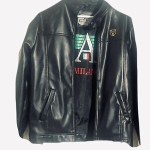 Giorgio Armani Black Leatherette Bomber Jacket